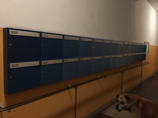 Renovierung und farbliche Umgestaltung einer Briefkastenanlage in einem älteren Mietshaus 1