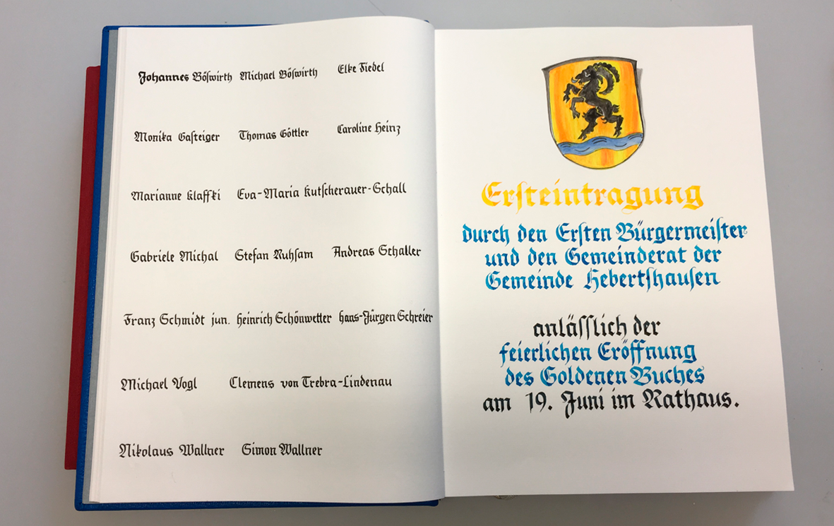 Kalligrafie Eintrag, Goldenes Buch, Hebertshausen